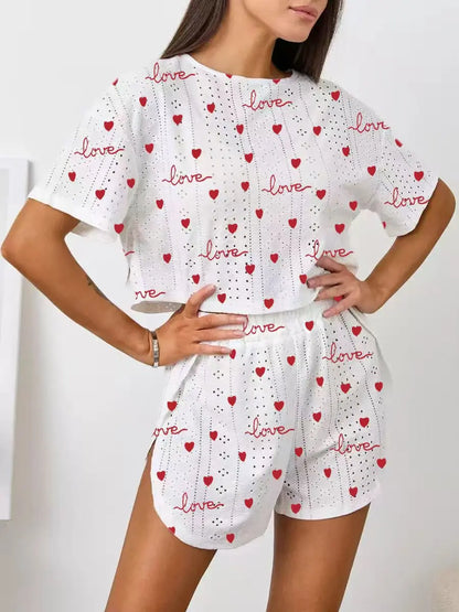 Sexy Split Shorts Crew Neck Top Pajamas Set