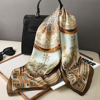 Luxury Silk Square Plaid Satin Scarf