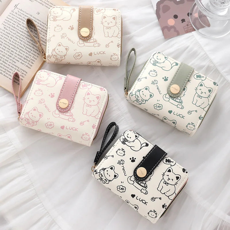 Cat Coin Short Wallet Leather Wallet