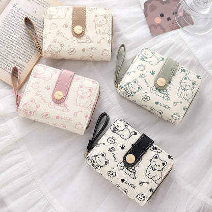 Cat Coin Short Wallet Leather Wallet