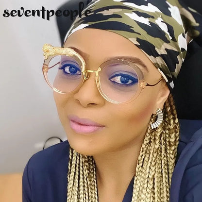 Oversized Round Crystal Leopard Sun Glasses
