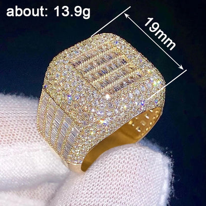 Huitan Luxury Geometric Gold Color Shining CZ Rings