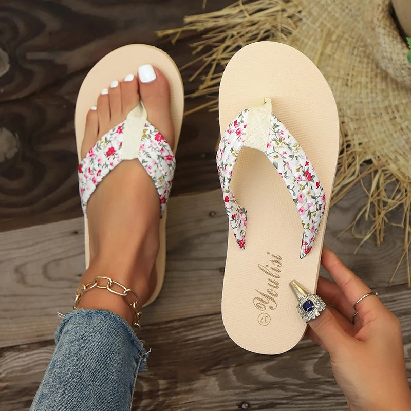 Floral Flat Flip Flops Slippers Plus Size