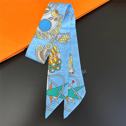 Zebra In Flowers Scarf Luxury Silk Scarf Hair Headband Foulard Skinny Scarves