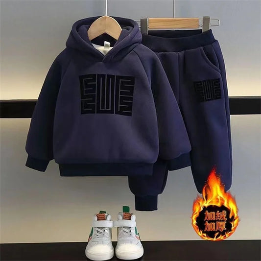 Sweatshirts Plus Velvet Thick Warm Hooded Cotton Set