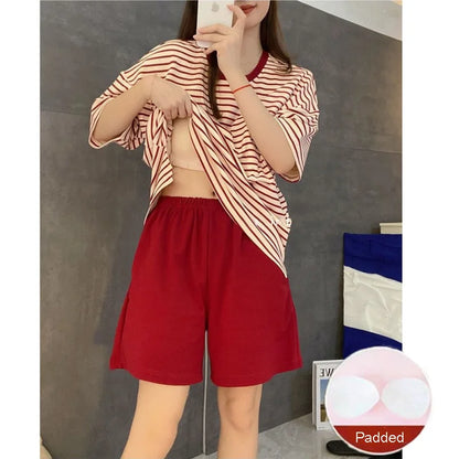 Extra Large Size Striped Student Lingerie Pyjamas Set