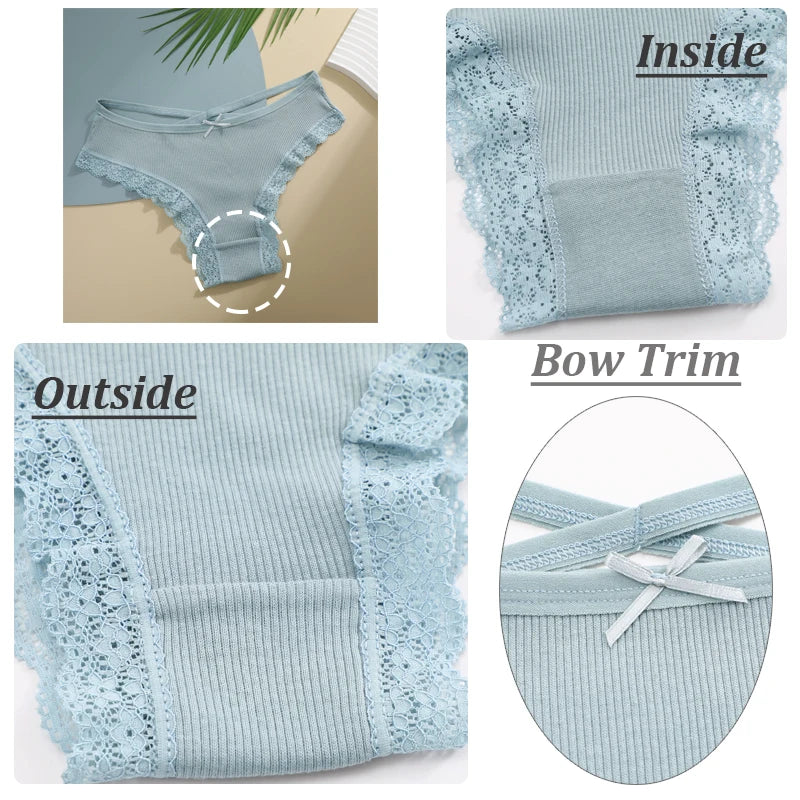 3PCS/Set Cotton Sexy Low Rise Lace Brazilian Panties S-XL