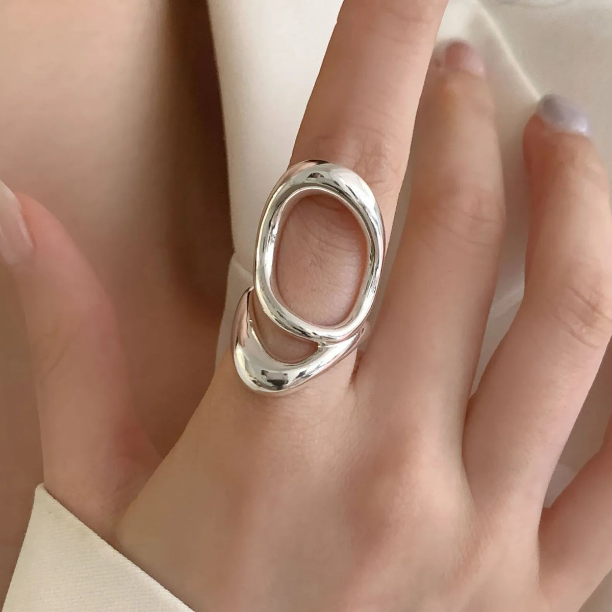 925 Sterling Silver Open Pearl Smile Stackable Finger Ring