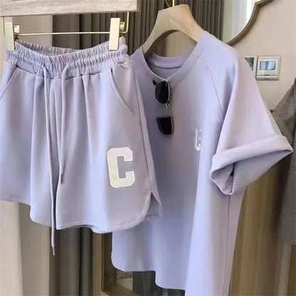 Summer Sleepwear Loose Short Sleeve T-Shirt Casual Shorts Large Size Pajamas Set