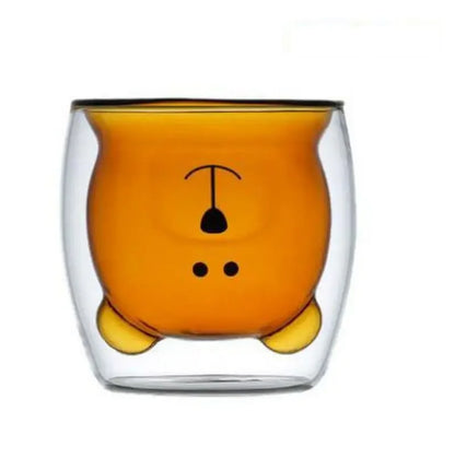 Cute Bear Double-layer Coffee Mug Double Glass Cup with Handle Mug
