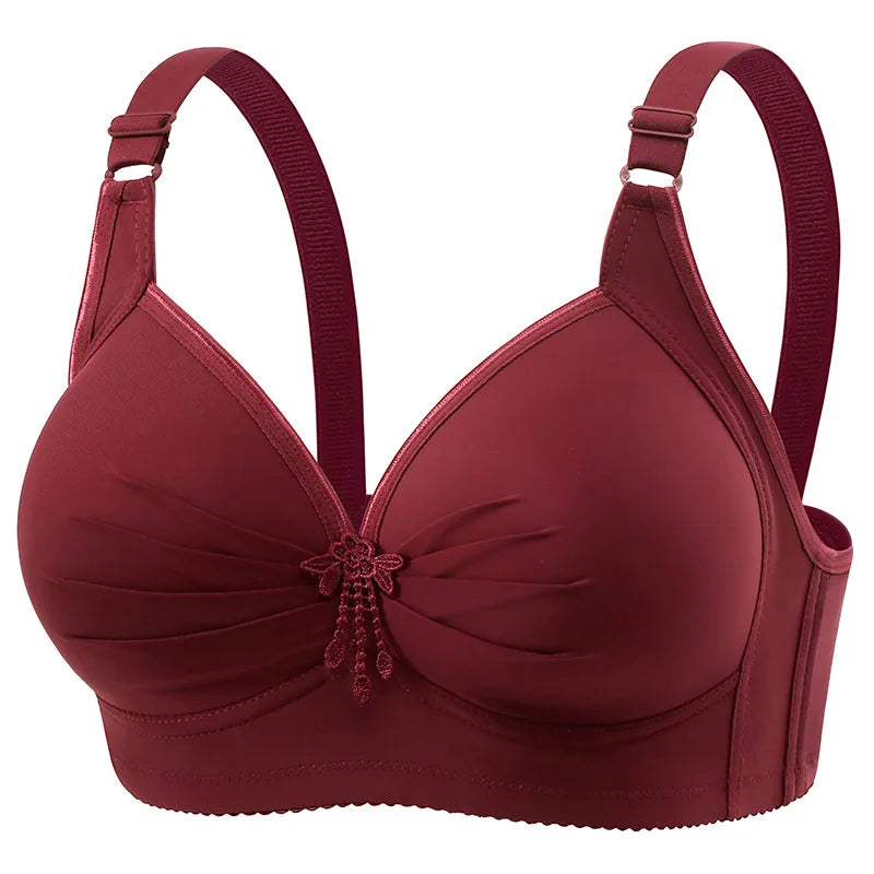 Plus-size Brassiere Wire-free Middle-aged Underwear Three-row Hook Large Cup Bra