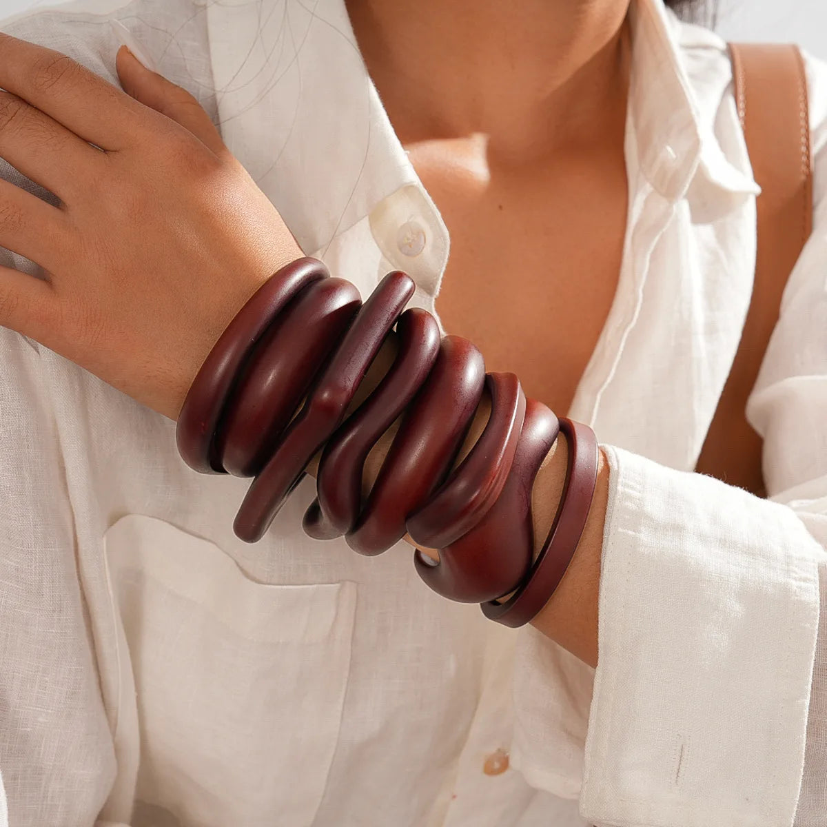 Coffee Wood Cuff Smudging Bangles Hip Hop Geometric Brown Acrylic Resin Wide Bracelets