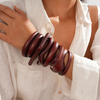 Coffee Wood Cuff Smudging Bangles Hip Hop Geometric Brown Acrylic Resin Wide Bracelets
