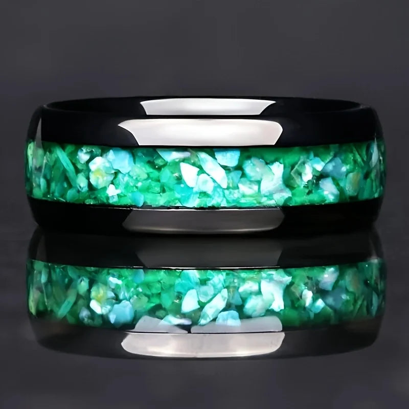 8mm Stainless Steel Ring Inlaid with Blue Pattern Drip Polishing Rings
