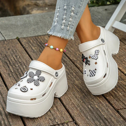 Chunky Platform Clogs Garden Slippers Hollow Out Thick Bottom Slip Beach