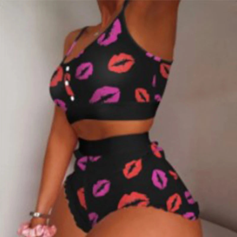 Swimsuit Strawberry Print Lace Sling Pajamas Set