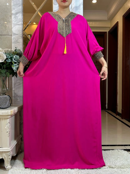 Muslim Long Sleeve Cotton With Big Scarf African Abaya