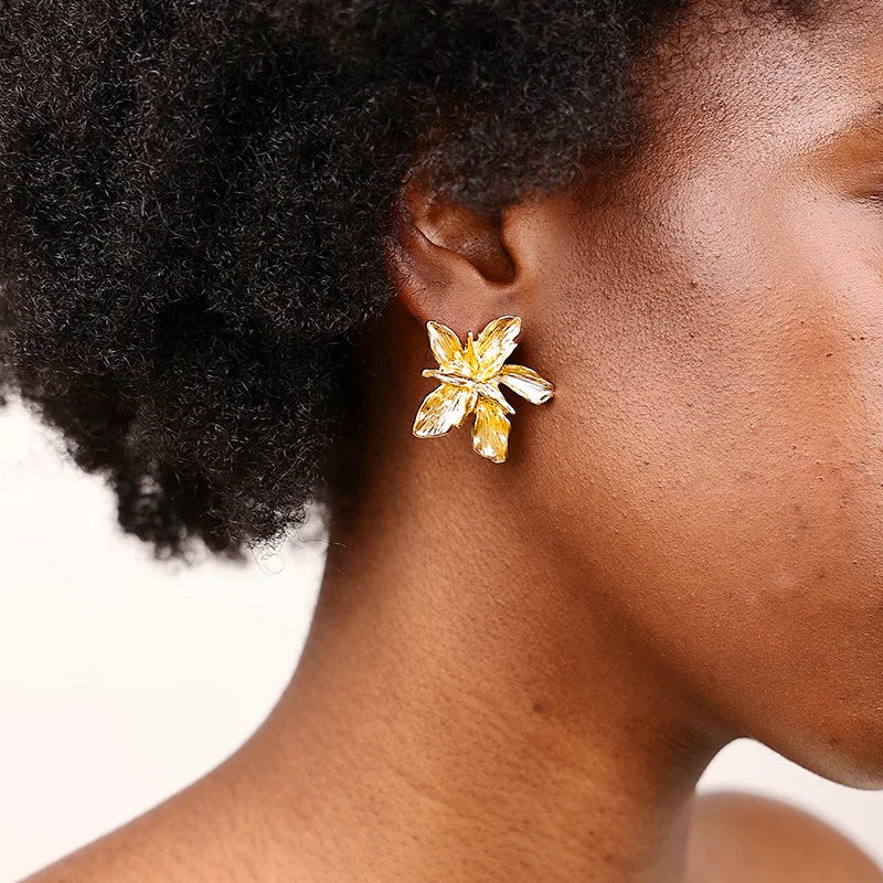 Gold Flower Stud Geometric Earrings