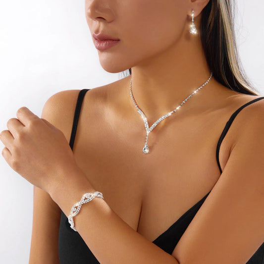 Geometric Rhinestone Crystal Necklace Choker Jewelry Set