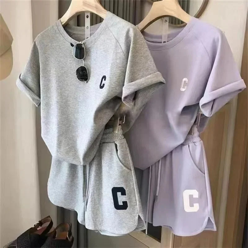 Summer Sleepwear Loose Short Sleeve T-Shirt Casual Shorts Large Size Pajamas Set