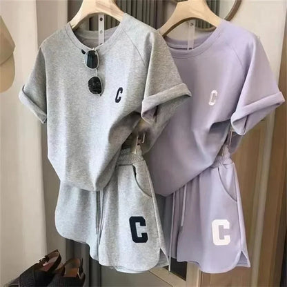 Summer Sleepwear Loose Short Sleeve T-Shirt Casual Shorts Large Size Pajamas Set