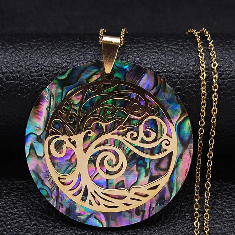 Tree of Life Stainless Steel Abalone Shell Natural Necklace