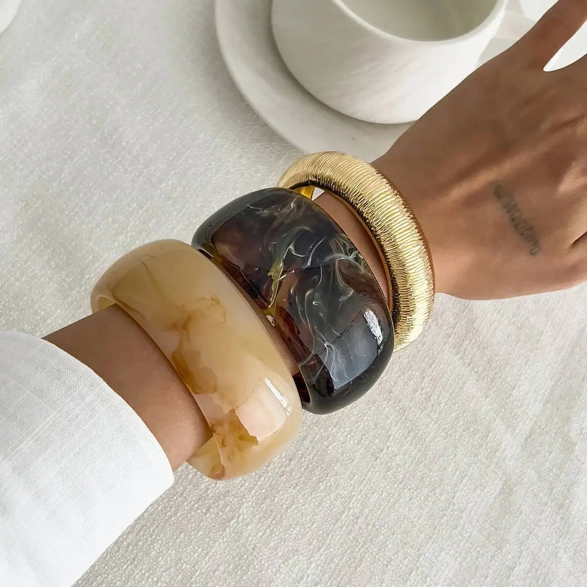 Vintage Geometry Resin Acrylic Thick Wide Bracelets