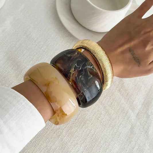 Vintage Geometry Resin Acrylic Thick Wide Bracelets
