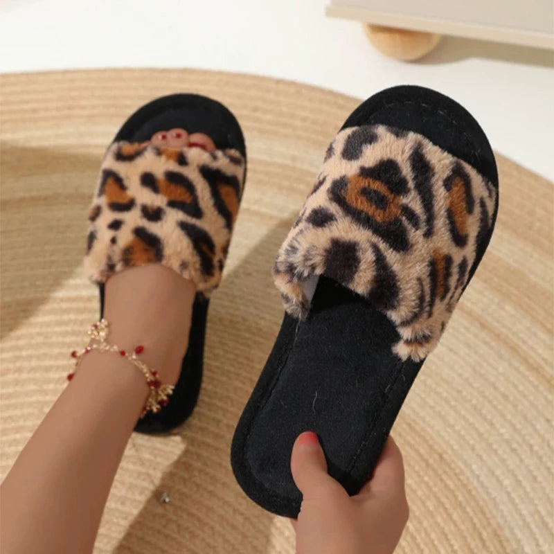 Vintage Leopard Home Plush Non Slip Wear Resistant Fur Slippers