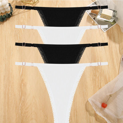 4Pc G-String Cotton Lace Thongs Lingerie Low Rise Straps Hipster