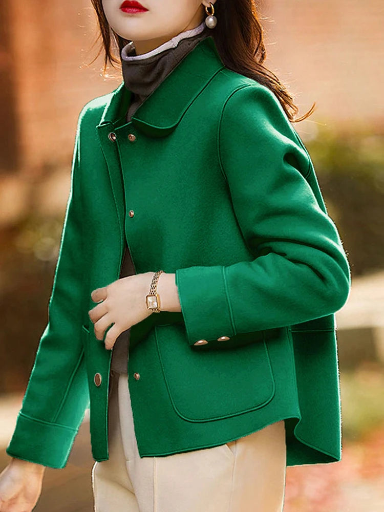 Classic Solid Short Woolen Warm Clothing Button Up Coat