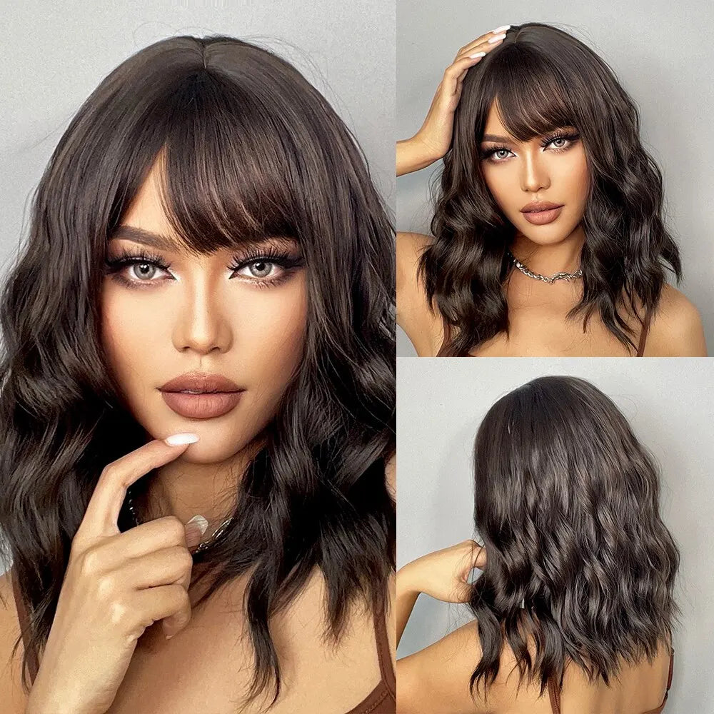 Wavy Bob Short Blonde Dark Roots Wigs