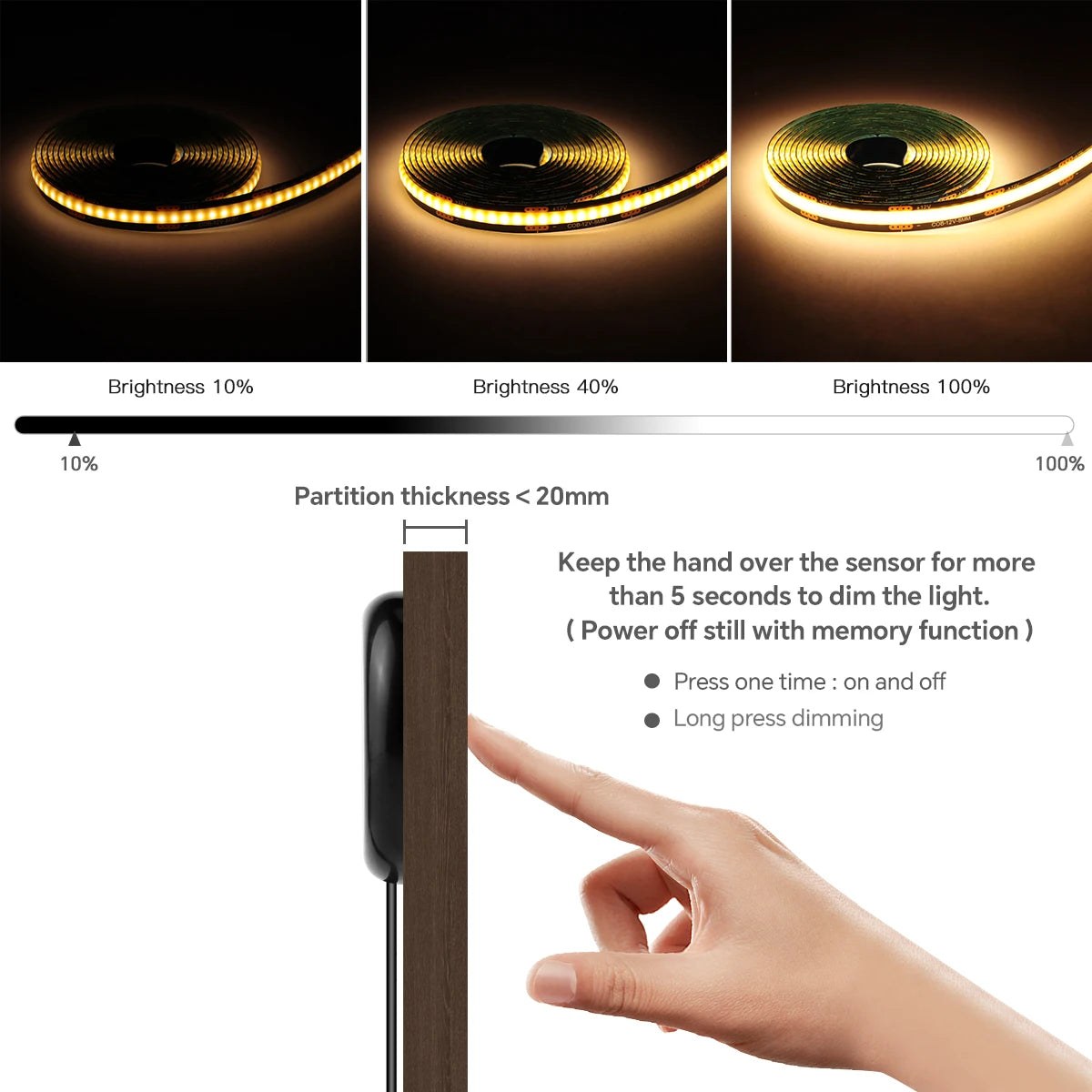 Black PCB FCOB Self-Adhesive COB LED Light Strip