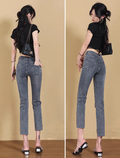 Korean Style Straight Leg Slimming High Waist Jeans Jeans
