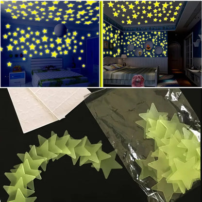 50/100pcs 3D Glow in the Dark Stars Moon Wall Stickers Luminous