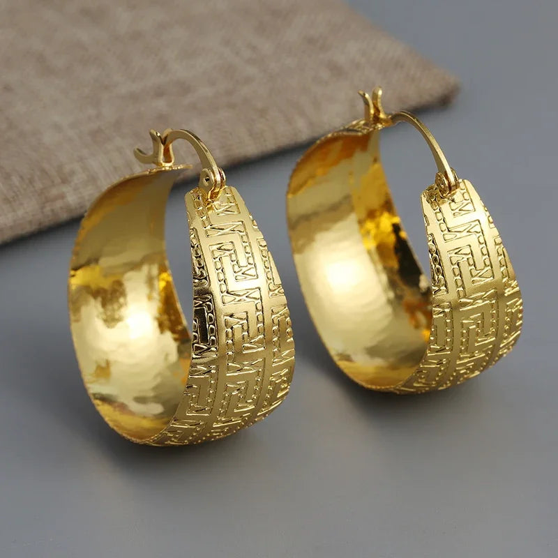 Wide Face Hoop Copper Golden Plated Bohemian Earrings