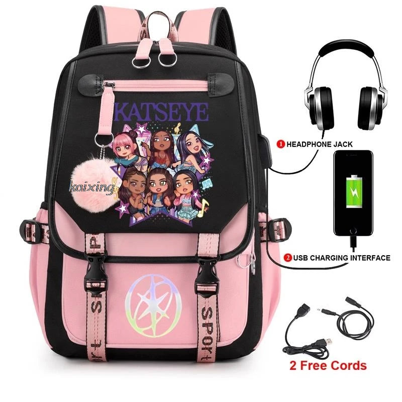 Katseye Funny Print Backpacks Sweet Soft Capacity Student Schoolbag