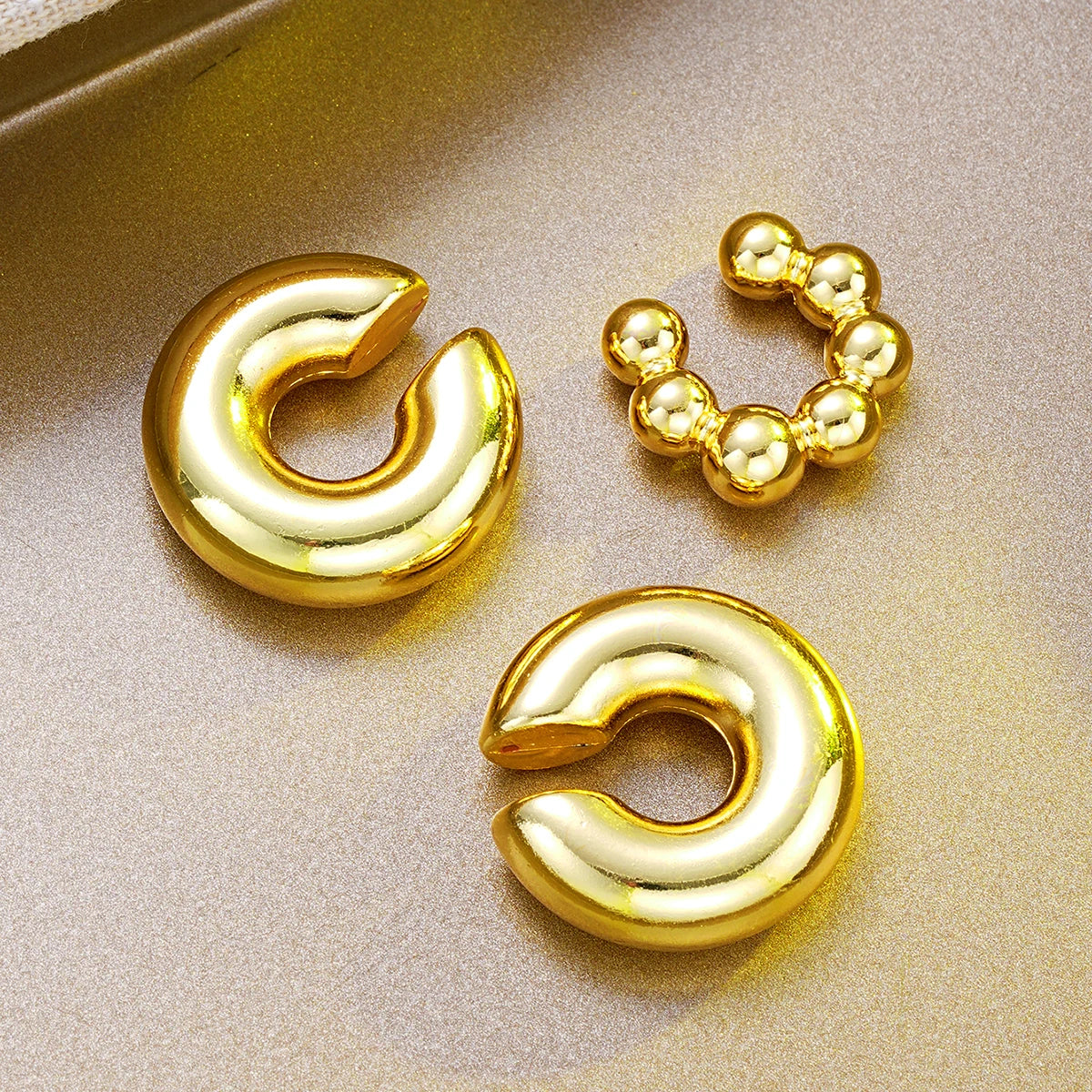Exaggerated Wide Clip-On Gold Metal Earring