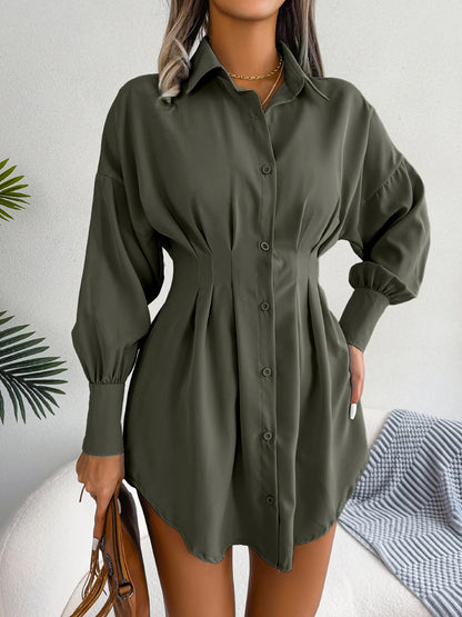 Casual Buttons Long Sleeve Mini Dress