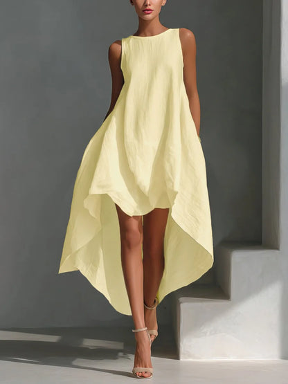 Cotton-Blend Front-Short Back-Long Irregular Dress