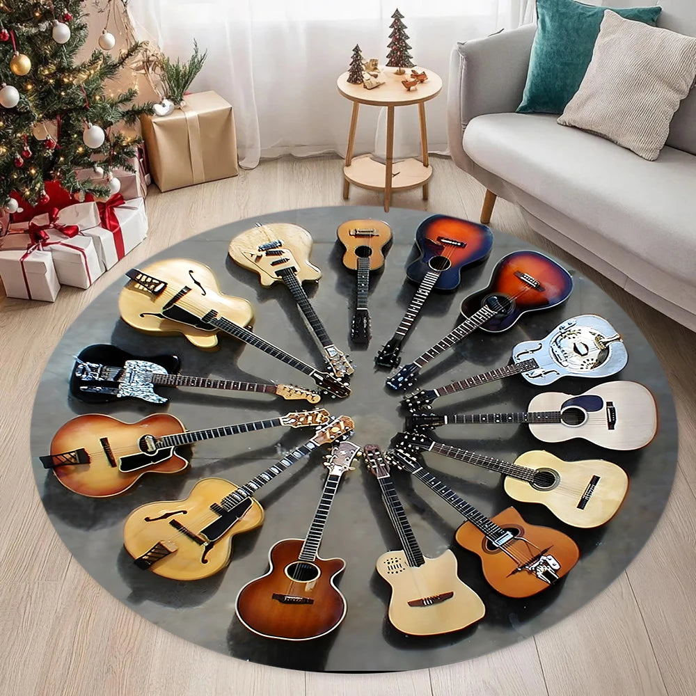 Guitar Bass Pattern Circular Carpet Street Rock Style Carpet