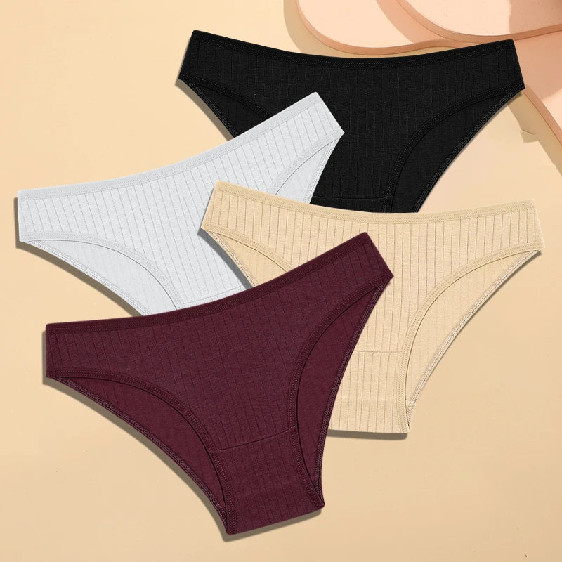 4Pcs Cotton Striped Sexy Stretch Lingerie