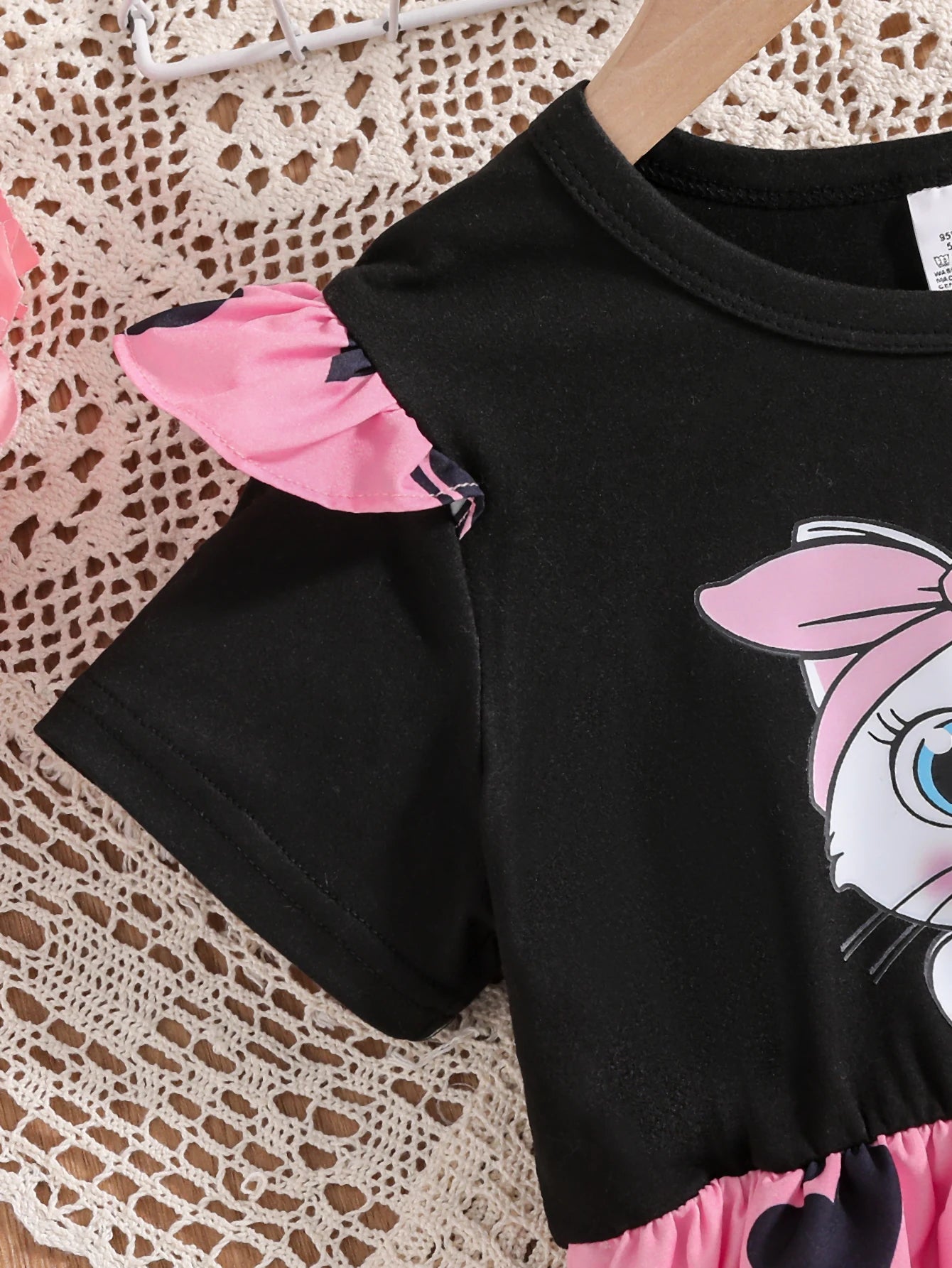 Cat Print Flutter Sleeve Short-Sleeve Patchwork Dress