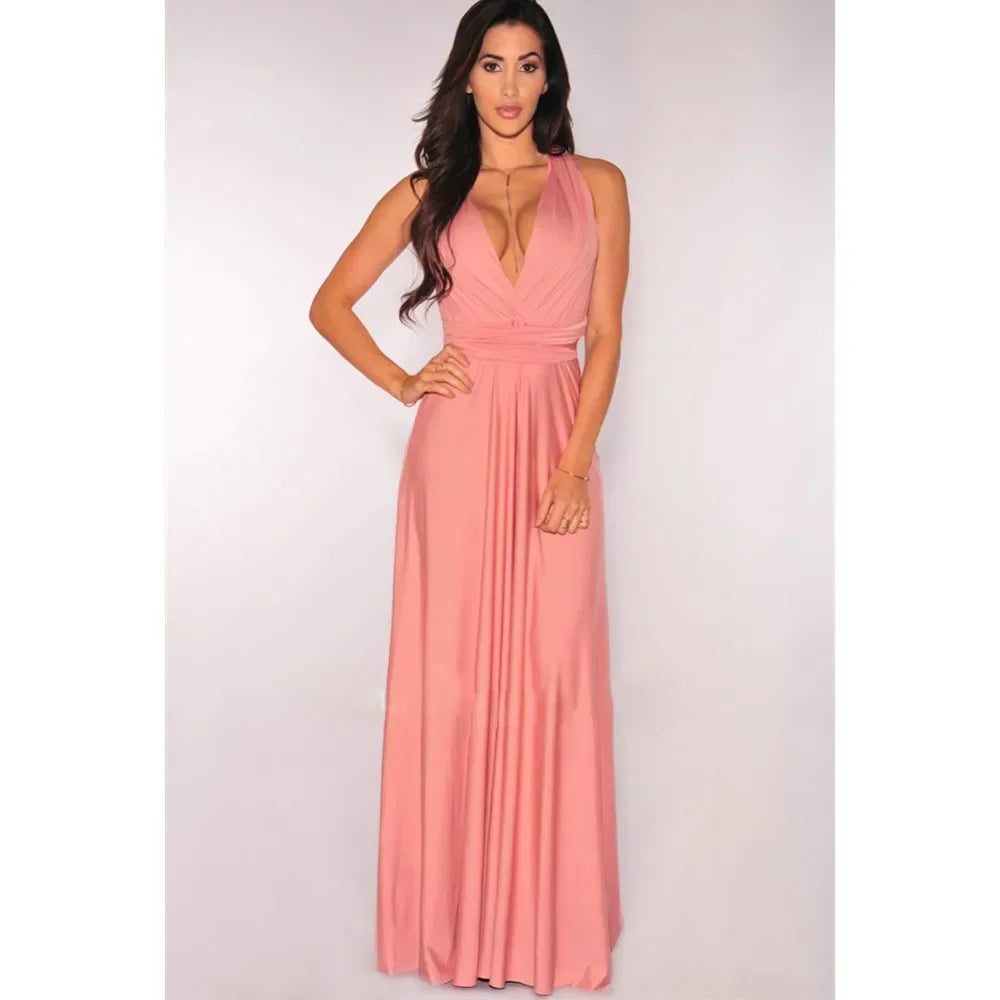 Multi-worn V-neck Vestidos De Fiesta Long Sexy Maxi Dress