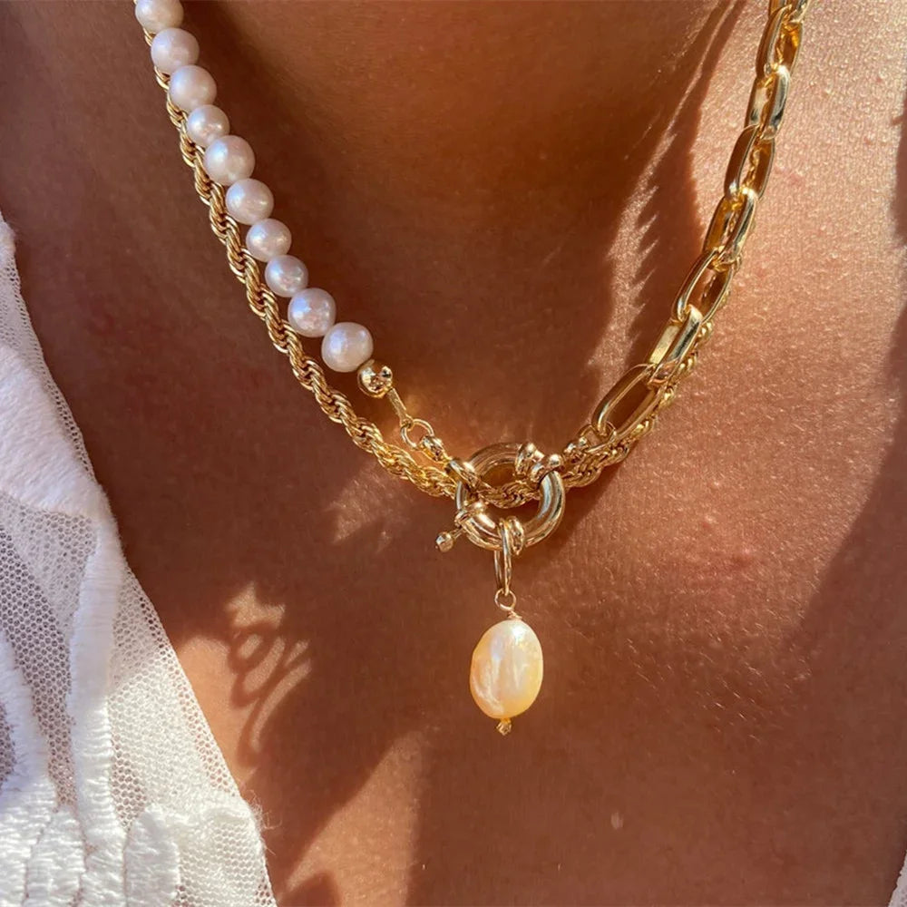 Vintage Punk Gold-plate Thick Chain Head Portrait Coin Pendant Necklace