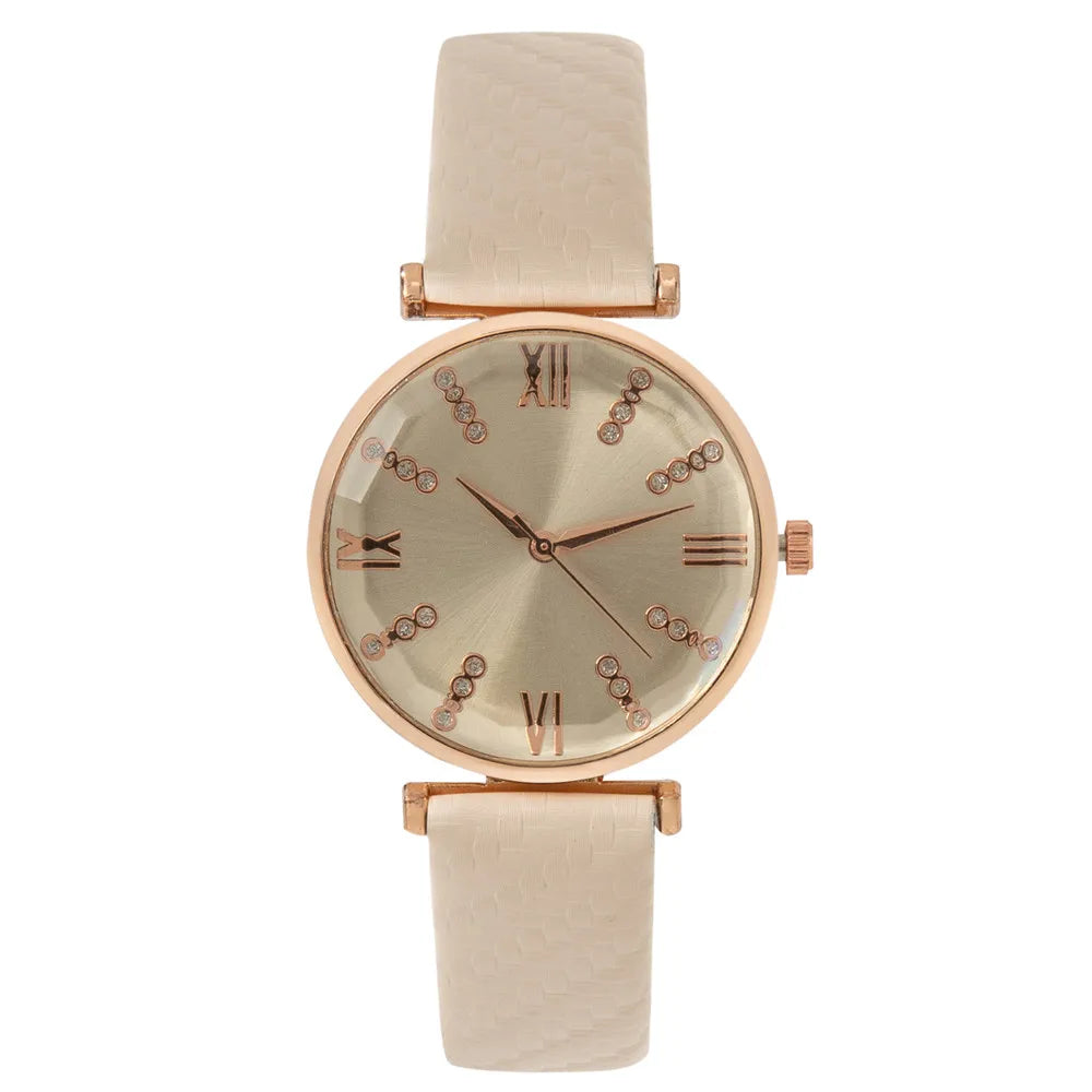 Luxury Diamond Roman Quartz Green Leather Strap Wristwatches
