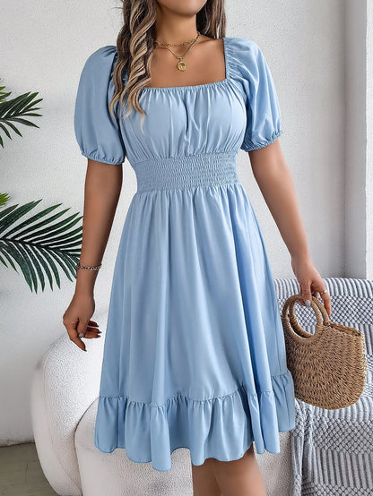 Puff Sleeve Square Neck Dress