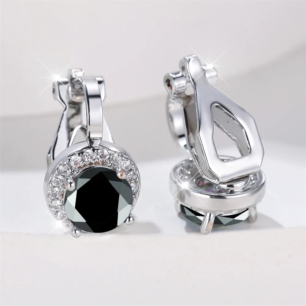 Mystic Rainbow Crystal Round Stone Clip Earrings