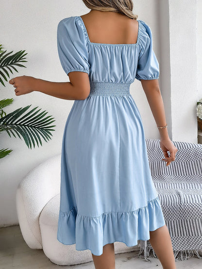 Puff Sleeve Square Neck Dress