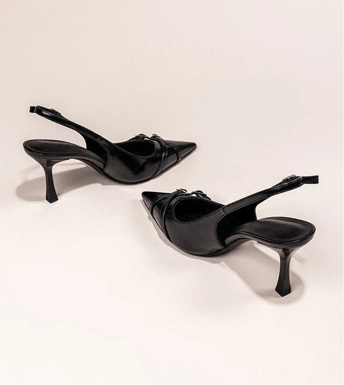 Elegant Buckle Stiletto Black Shoes